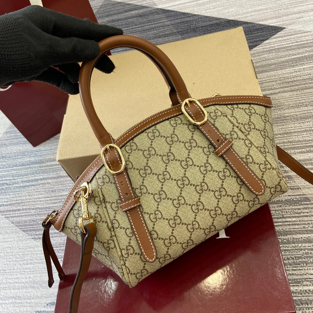 G*G Padlock 31 Bag Beige Brown Canvas Leather
