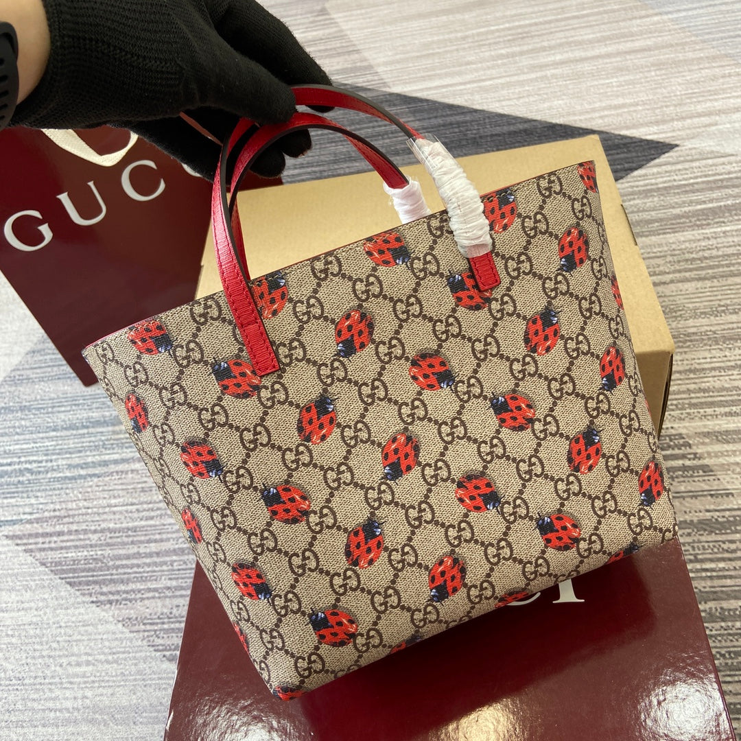 G*G Tote Bag 21cm Beige Red Leather Canvas
