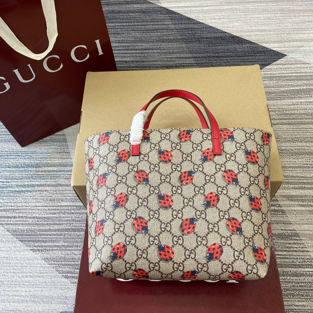 G*G Tote Bag 21cm Beige Red Leather Canvas