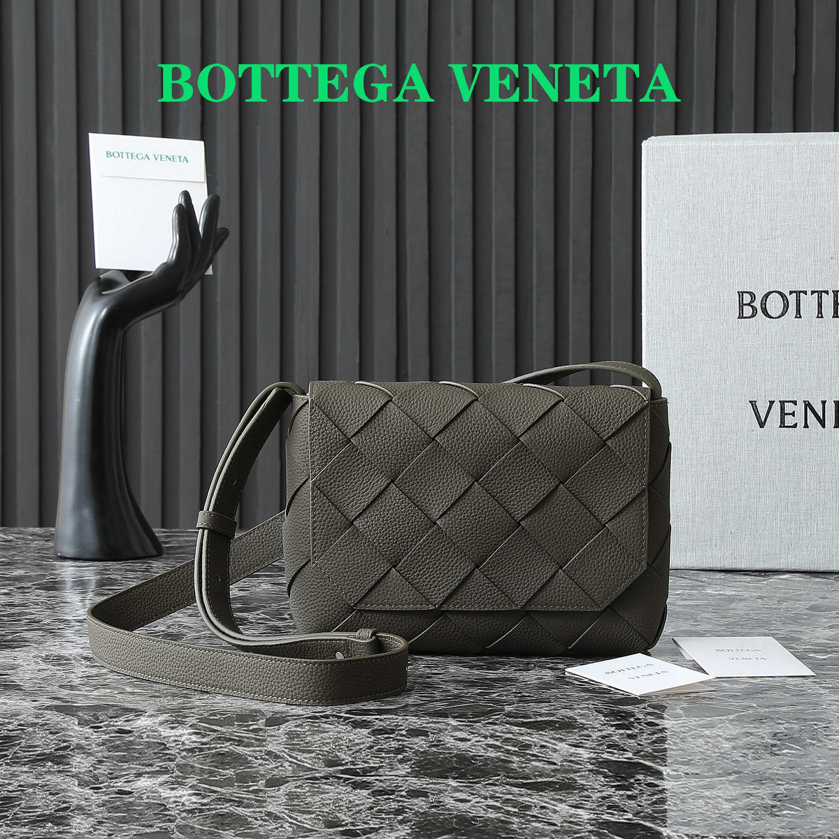 B*V 25S DIAGO SHOULDER BAG 25.5 IN VERY DEEP OLIVE GRAIN COWHIDE