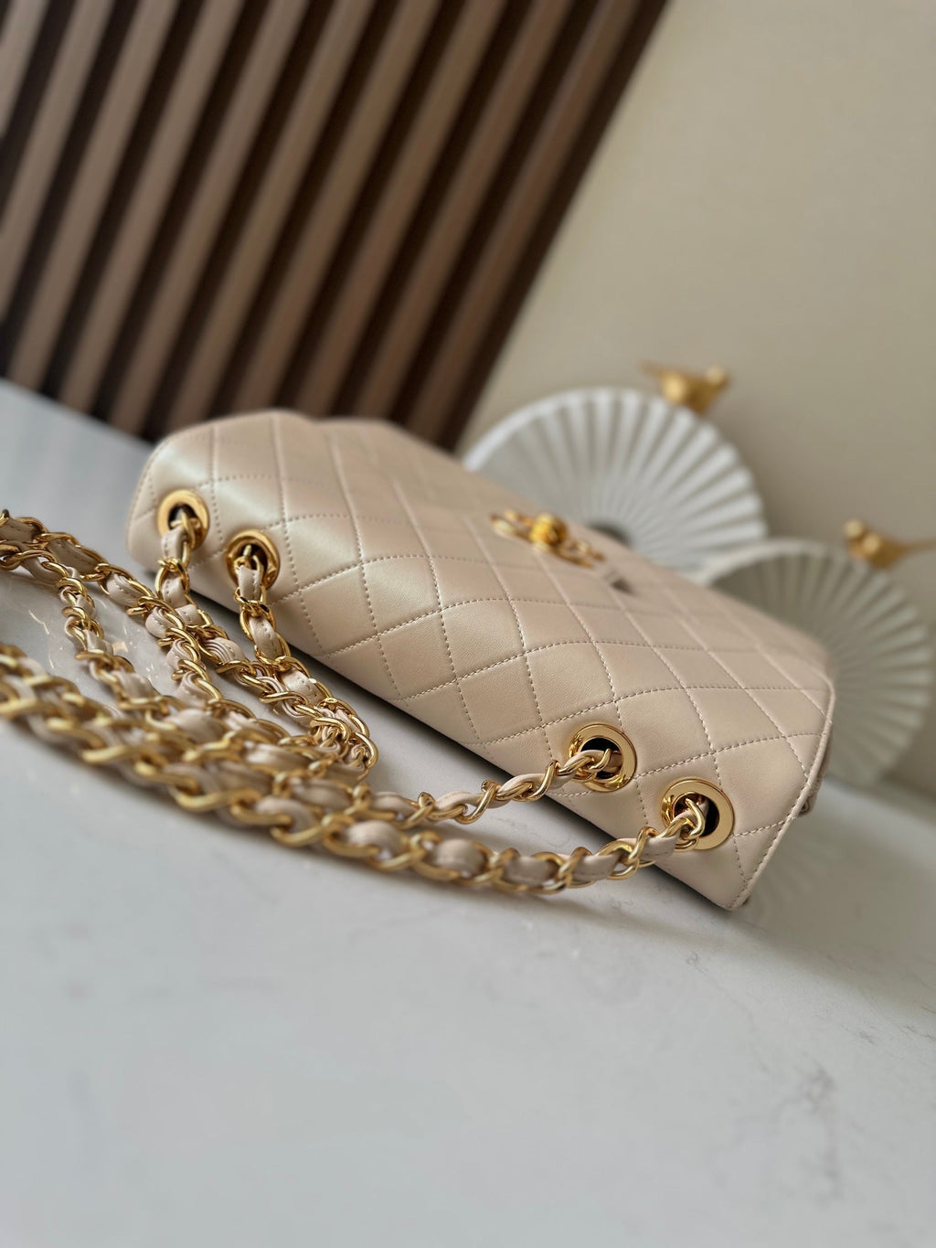 C*C 2025 Flap Bag  30cm Apricot Gold Lambskin