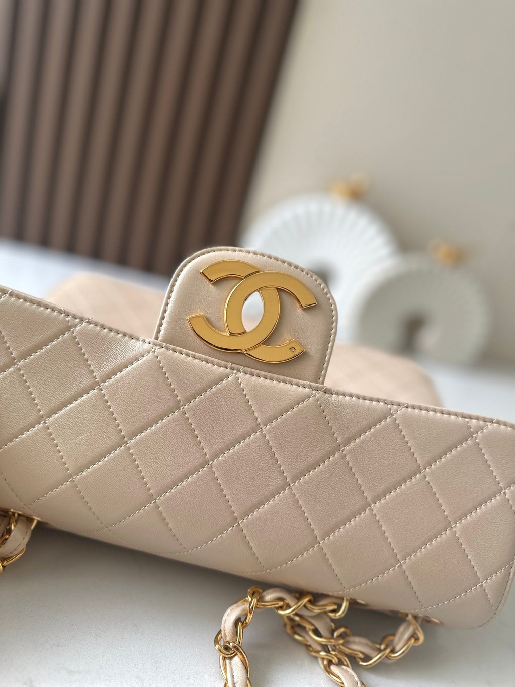 C*C 2025 Flap Bag  30cm Apricot Gold Lambskin