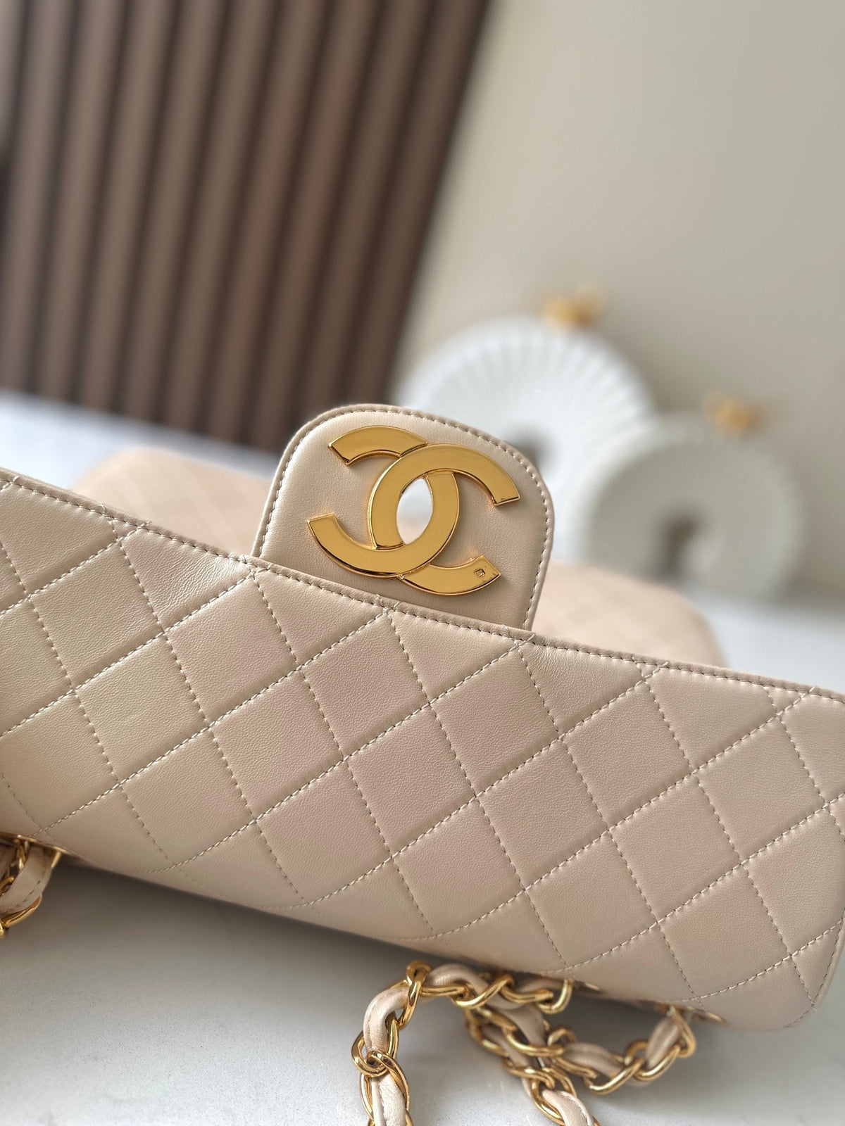 C*C 2025 Flap Bag  30cm Apricot Gold Lambskin