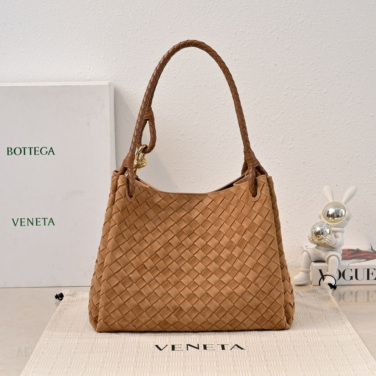 B*V 26s Parachute Bag Brown Intrecciato Suede