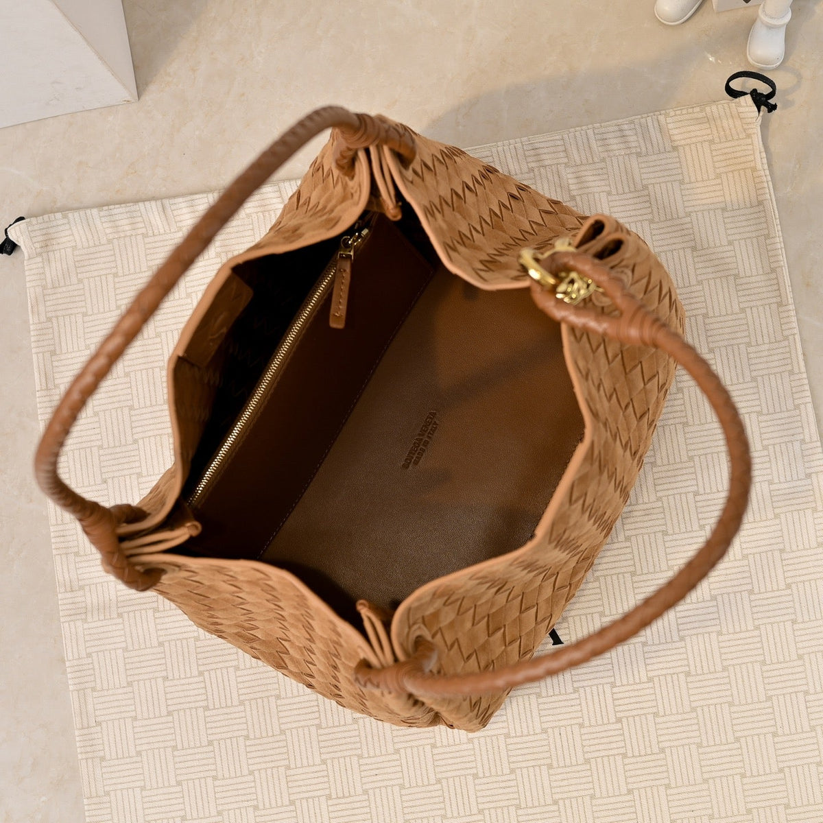 B*V 26s Parachute Bag Brown Intrecciato Suede