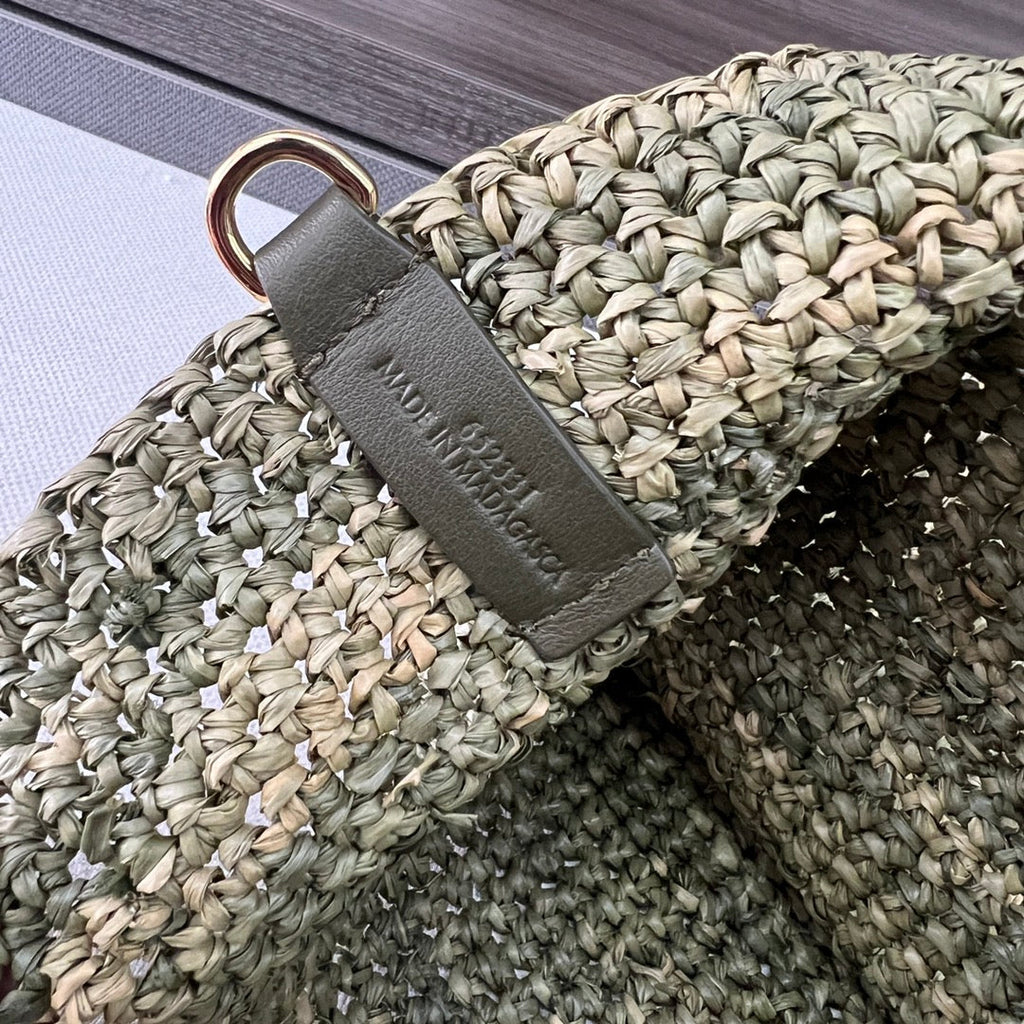 L*ew Ibiza Mini Slit Raffia Tote Bag 30cm Olive Raffia Leather