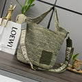L*ew Ibiza Mini Slit Raffia Tote Bag 30cm Olive Raffia Leather