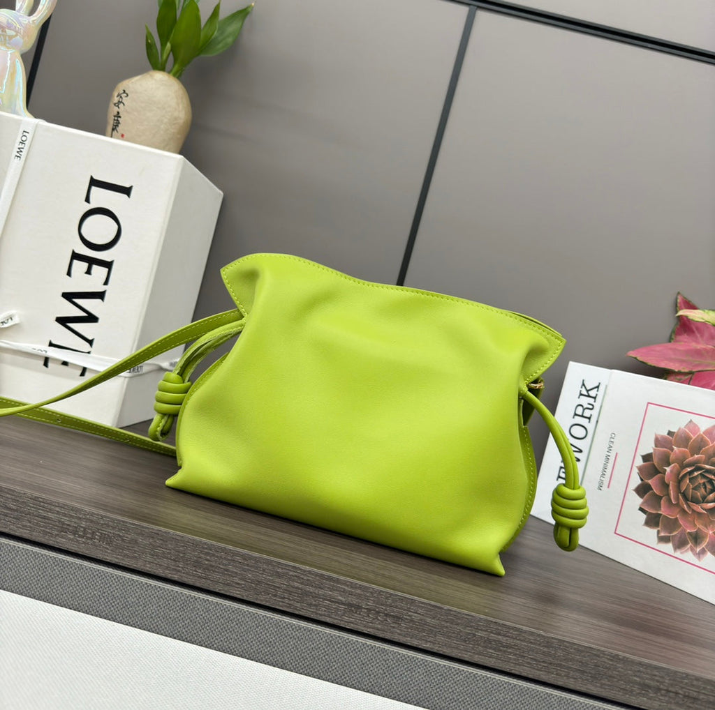 L*E 23 MINI FLAMENCO PURSE BAG IN GREEN CHARTREUSE NAPPA LAMBSKIN