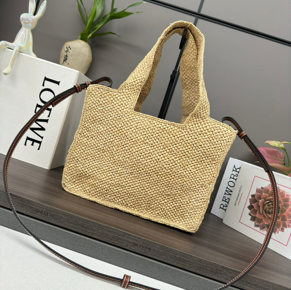 L*ew Font Tote 24cm Beige Raffia