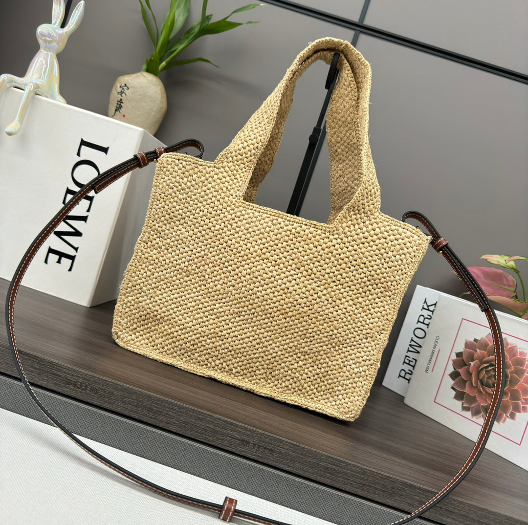 L*ew Font Tote 24cm Beige Raffia