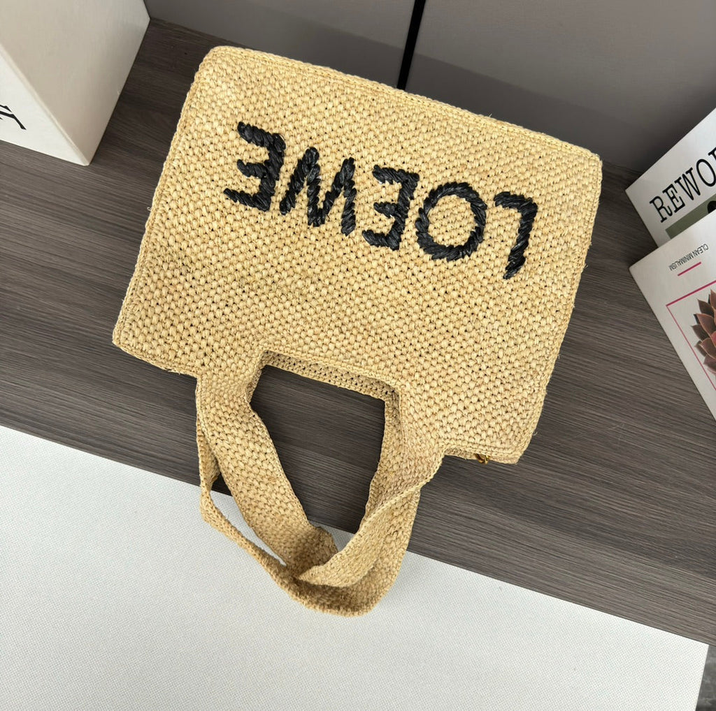L*ew Font Tote 24cm Beige Raffia