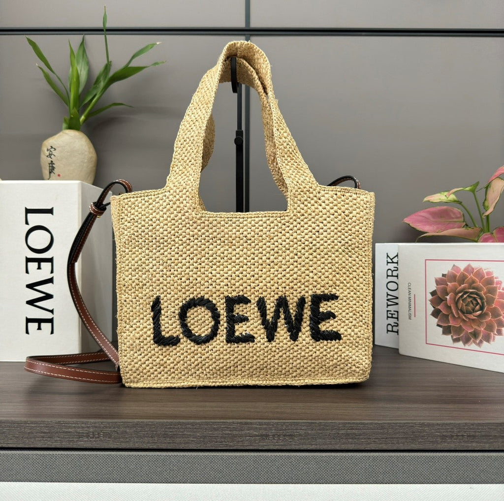 L*ew Font Tote 24cm Beige Raffia