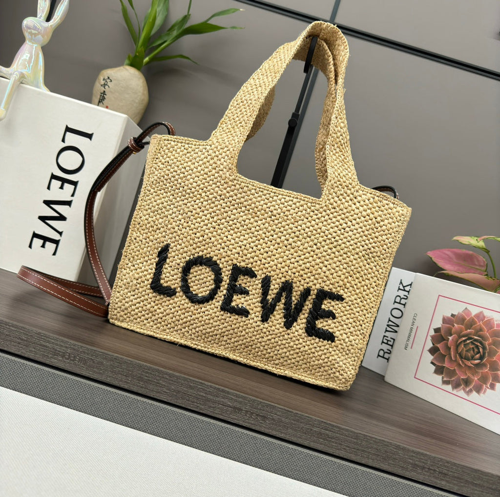 L*ew Font Tote 24cm Beige Raffia