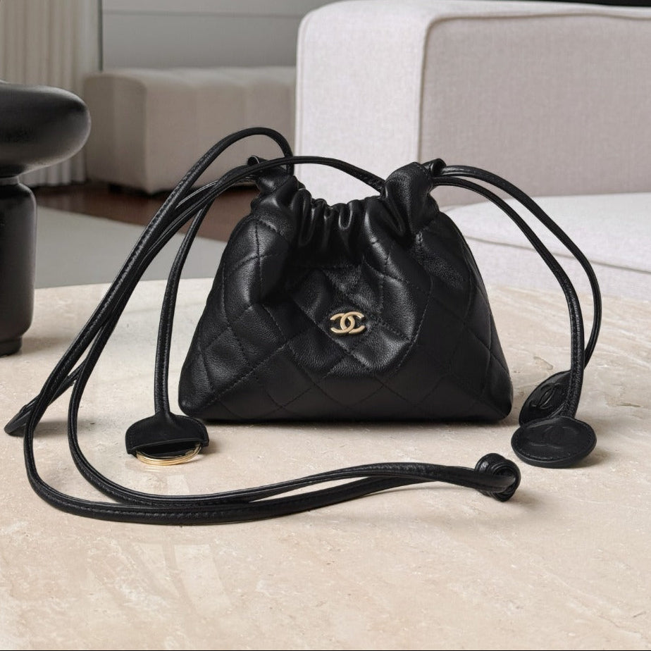 Ch*nel 2026 Little Lucky Bag 18cm Black Quilted Lambskin