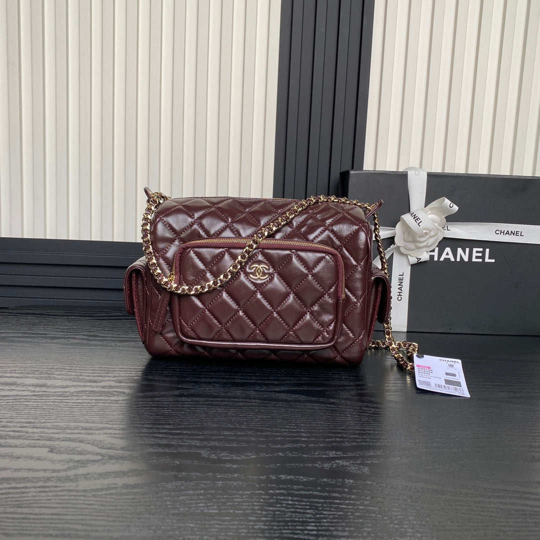 24K Camera Bag Calfskin Gold Hardware