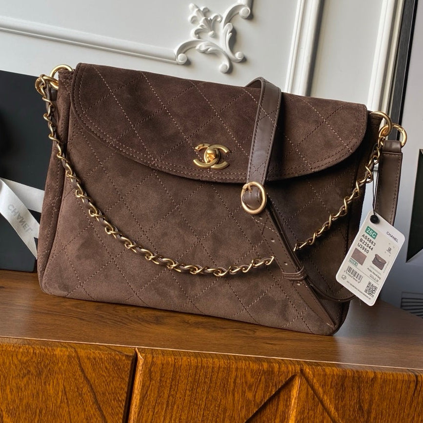 Ch*nel 2025 Messenger Bag Suede Gold Hardware