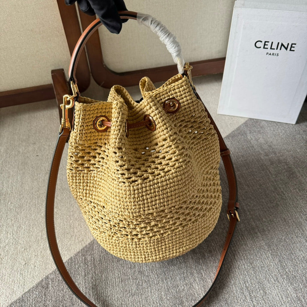 CLARA CLASSIC PANIER 25 IN BEIGE RAFFIA AND BROWN CALFSKIN