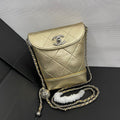 C*C Phone Holder Bag 17cm Golden Metalic Leather