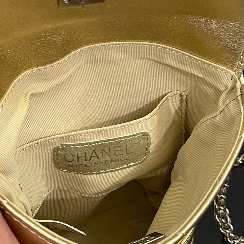 C*C Phone Holder Bag 17cm Golden Metalic Leather