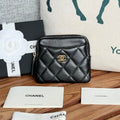 C*C Zip Card Holder Wallet Black Gold Metal Lamskin