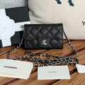 C*C 24 Classic Wallet On Chain 11cm Black Sliver Metal Caviar