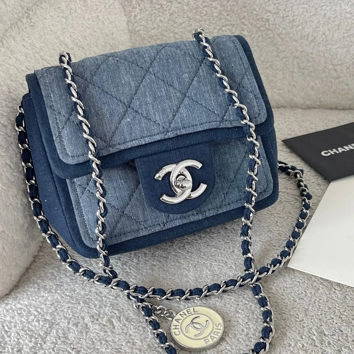 C*C 2026 Quilted Mini Flap Bag 17cm Blue Denim