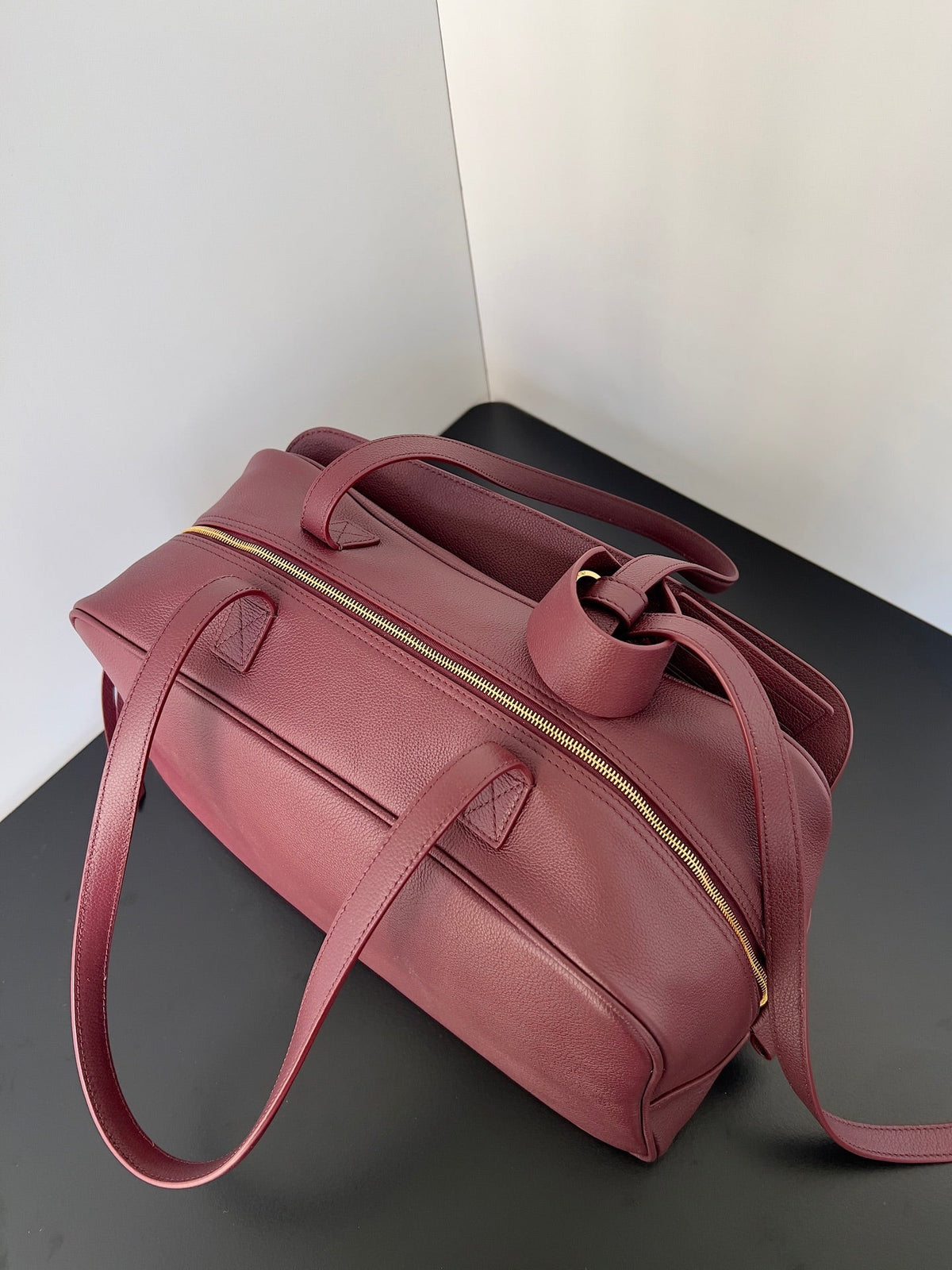 B*lenciaga Carrie Bowling Ball Bag Wine Red Lambskin (Copy)