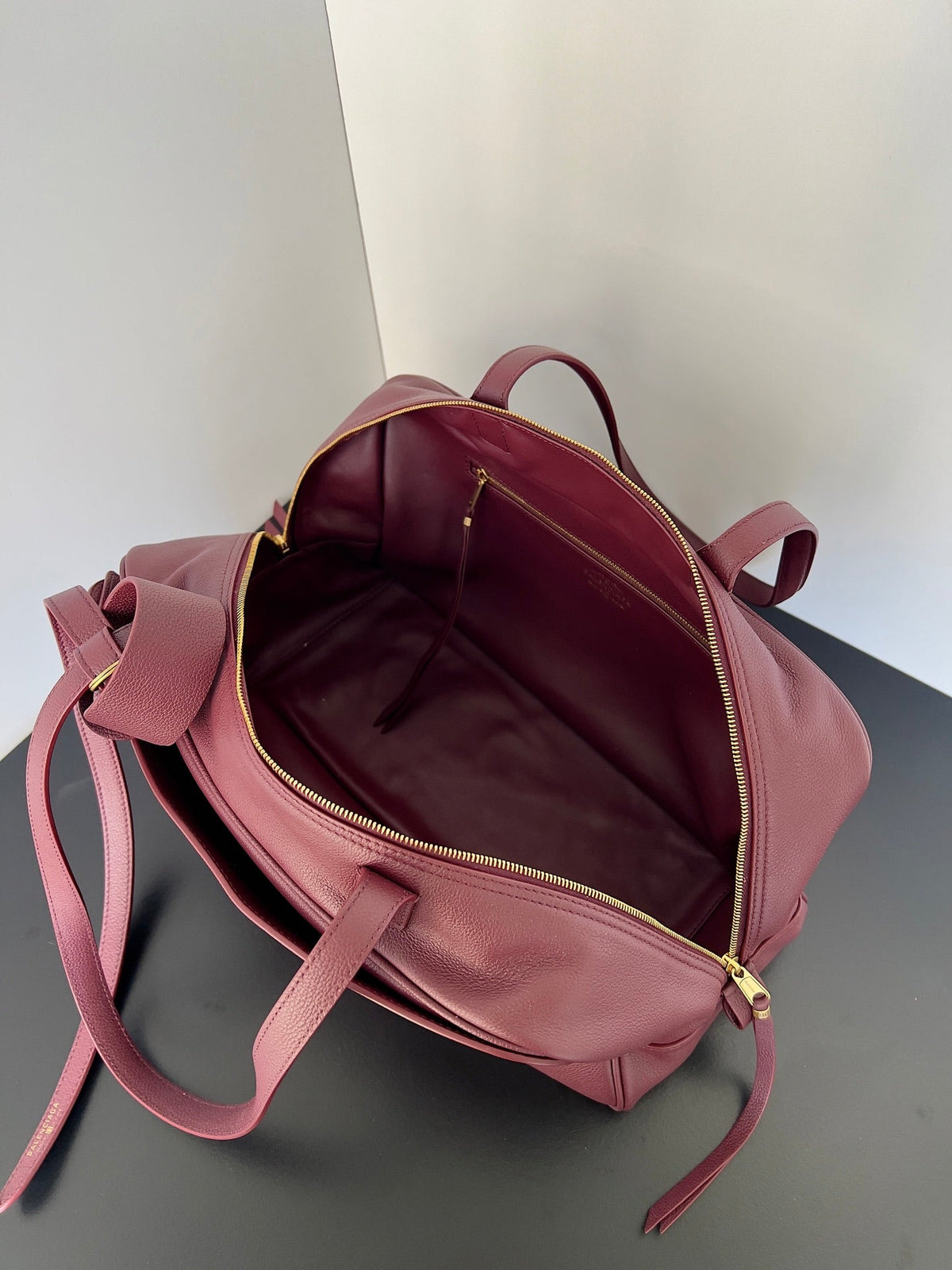 B*lenciaga Carrie Bowling Ball Bag Wine Red Lambskin (Copy)
