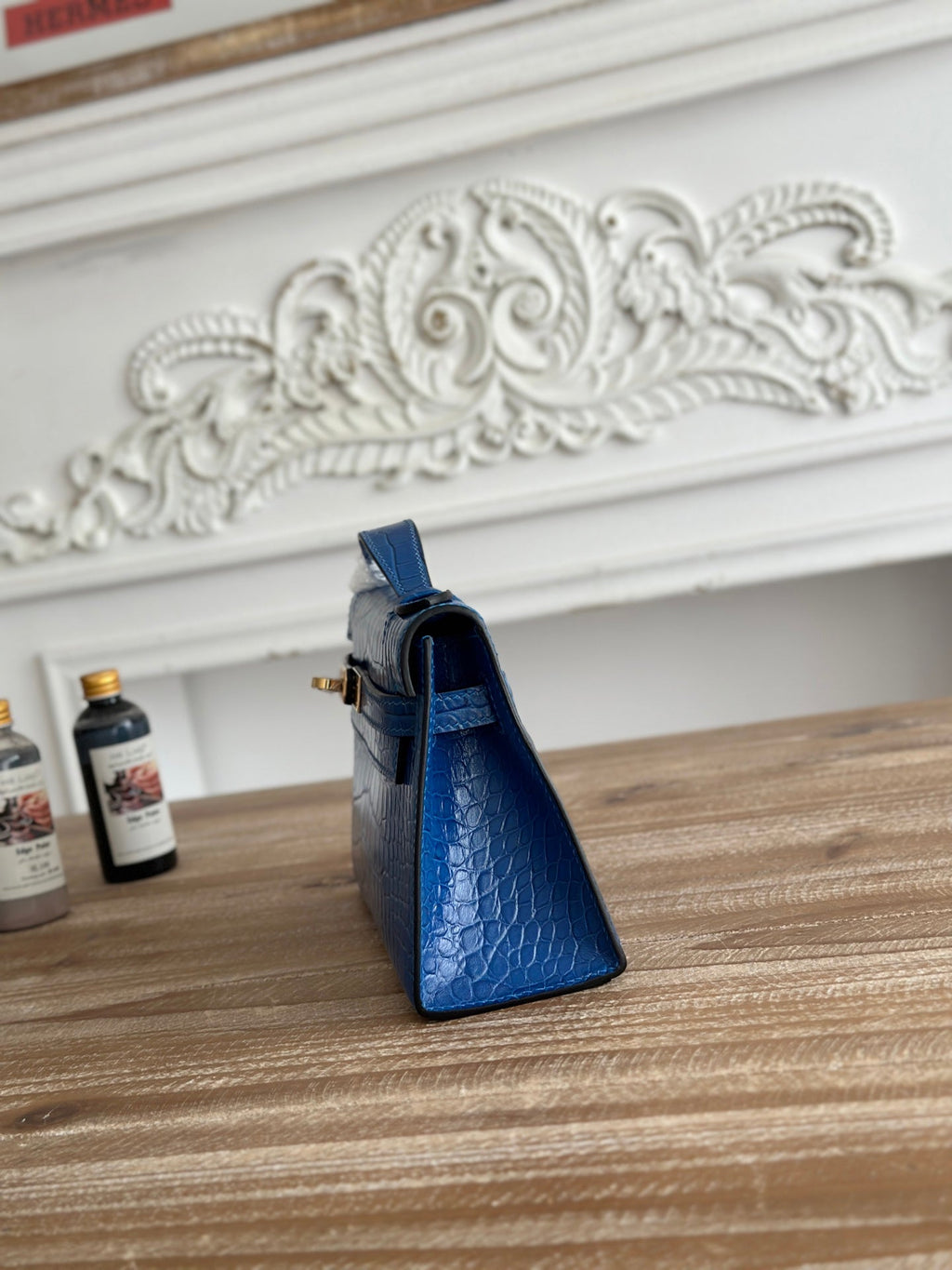 H*M 26s Kelly Mini 22cm Dark Blue Croc Embossed Calfskin GHW (25days for production)