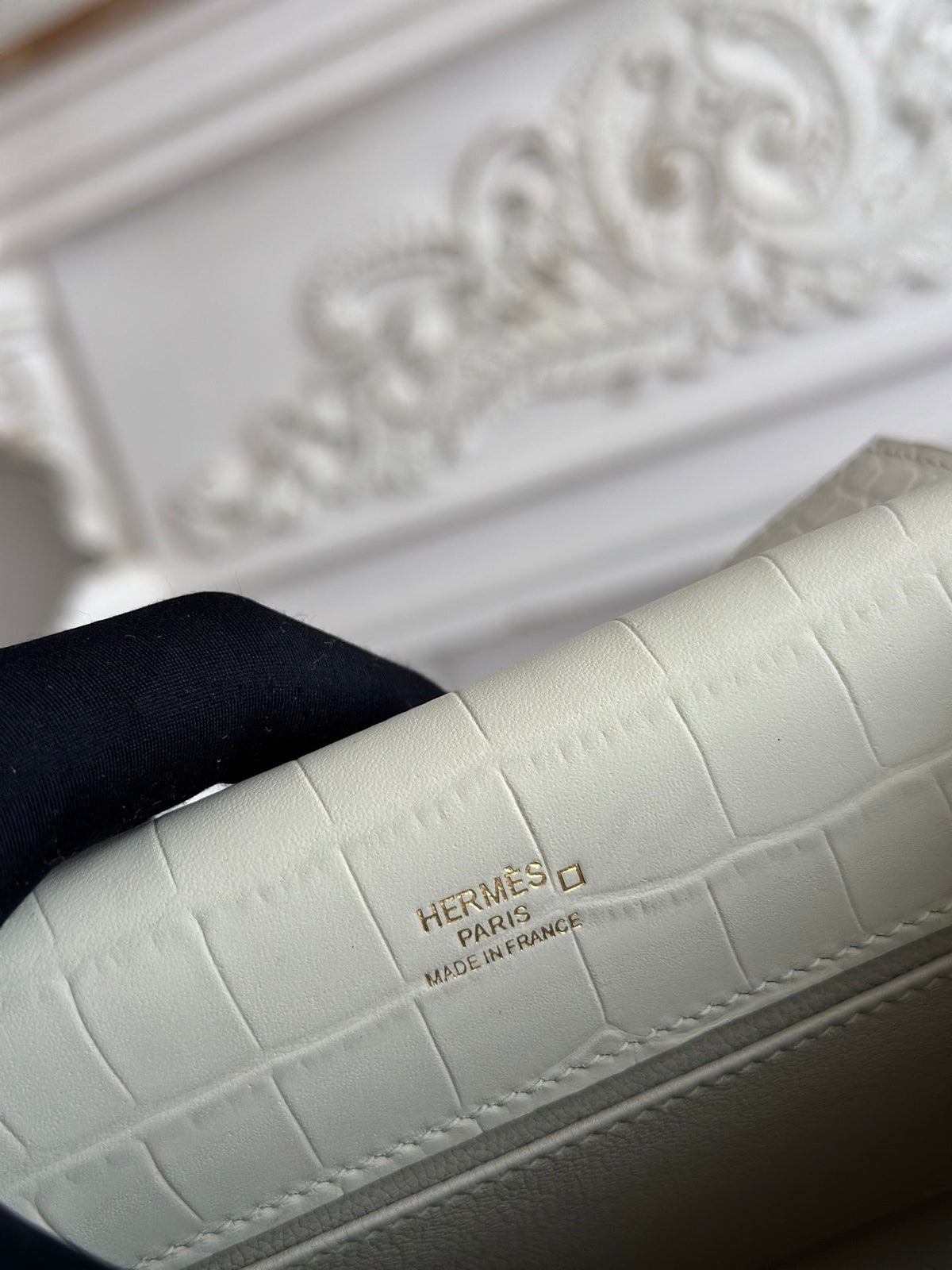 H*M 26s Kelly Mini 22cm Milky White Croc Embossed Calfskin