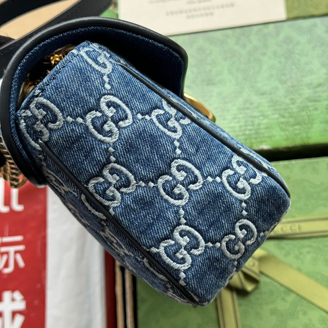 G*G marmont 26cm blue monogram denim gold hardware