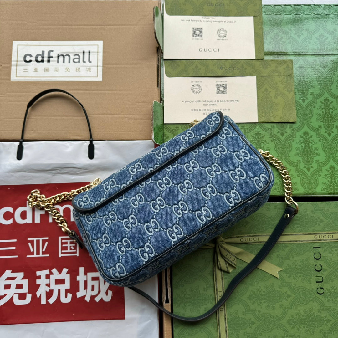 G*G marmont 26cm blue monogram denim gold hardware