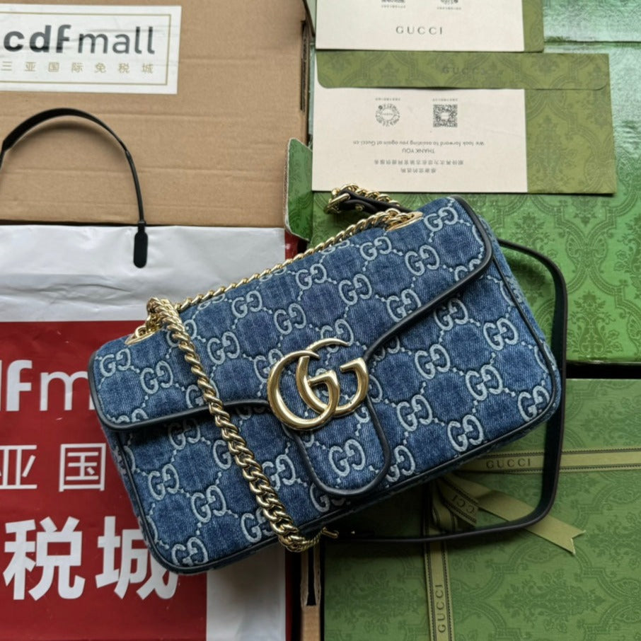 G*G marmont 26cm blue monogram denim gold hardware
