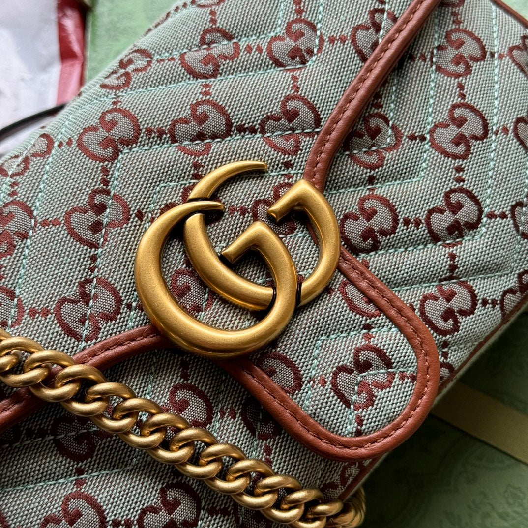 G*G marmont 26cm chocolate blue monogram canvas gold hardware