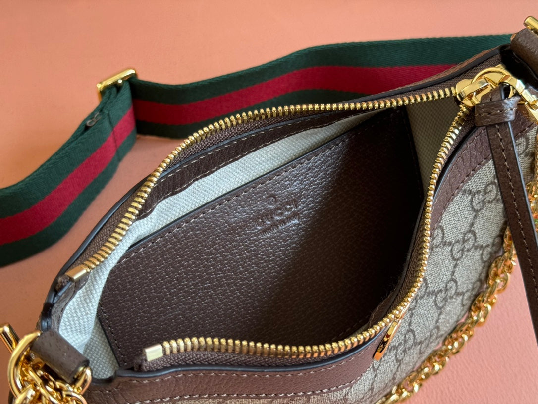 OPHIDIA SHOULDER BAG CANVAS LAMBSKIN GOLD HARDWARE