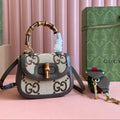 G*cci Bamboo Bag 17cm Brown mix Beige Canvas Leather