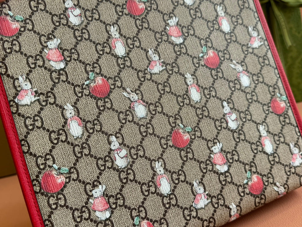 G*cci Bunny Print Tote Bag Red Beige Canvas