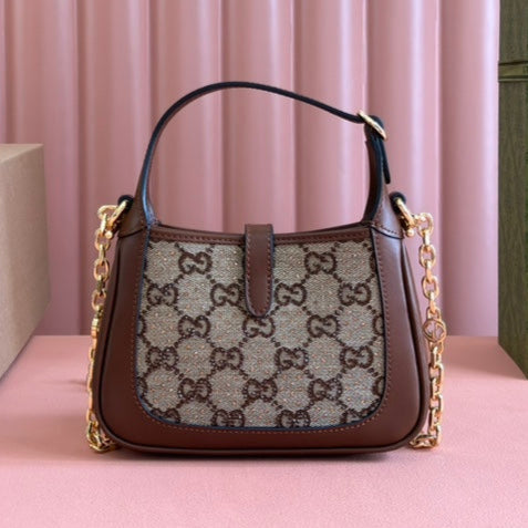 G*cci Jacket Bag Brown mix Ebony Rhinestones Leather Canvas