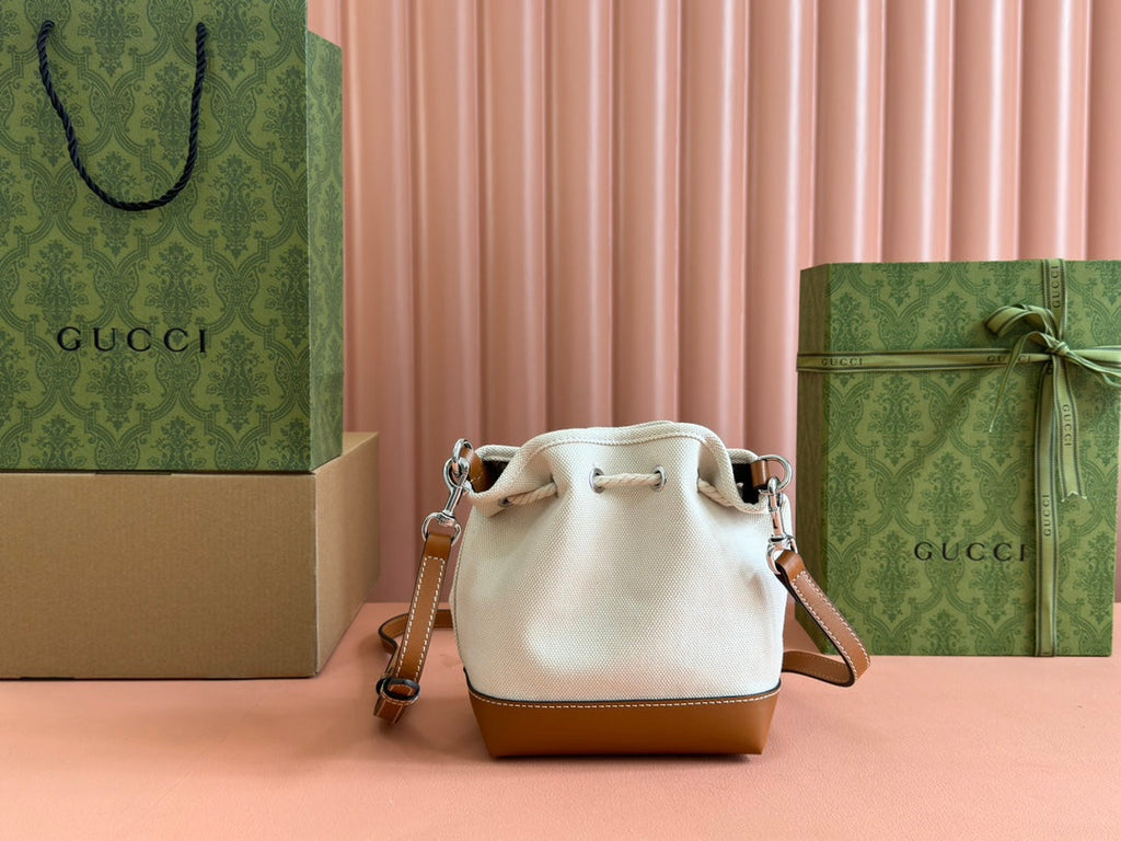 G*cci Bucket Bag Leather Canvas
