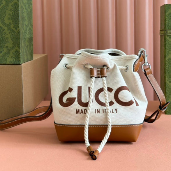 G*cci Bucket Bag Leather Canvas