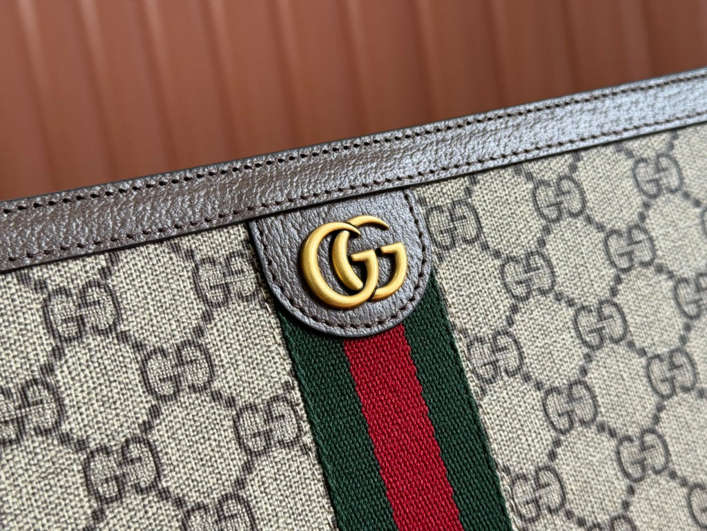 G*cci Ophidia 27cm Clutch Ebony Brown Canvas Leather