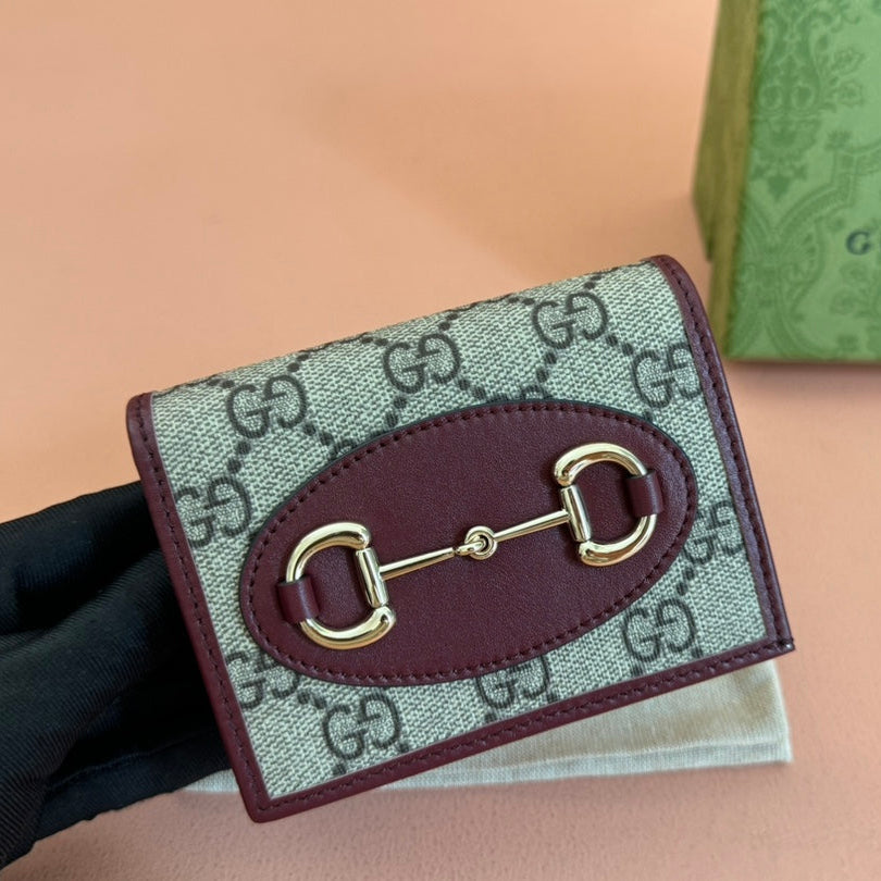 G*cci Horsebit 1995 Wallet Beige mix Rosso Ancora red Canvas