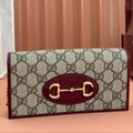 G*cci Horsebit 1995 Chain Wallet Beige mix Rosso Ancora red Canvas