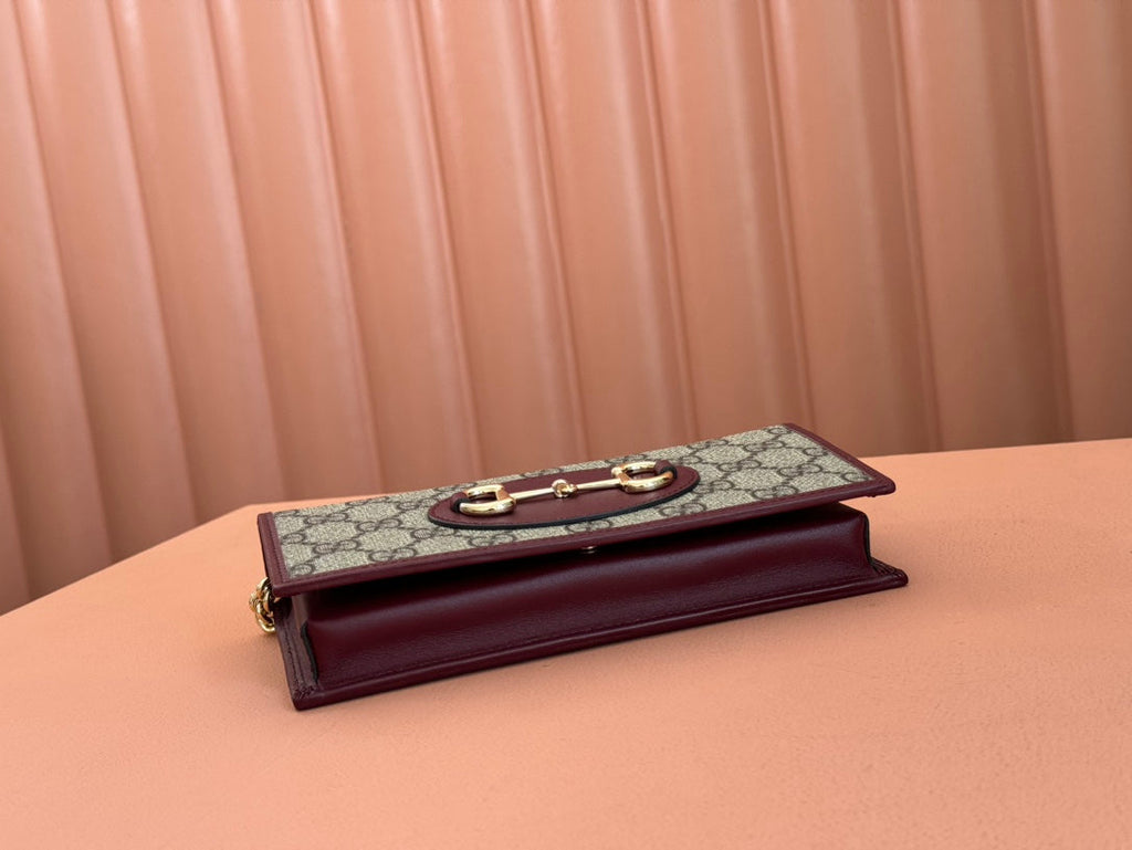 G*cci Horsebit 1995 Chain Wallet Beige mix Rosso Ancora red Canvas