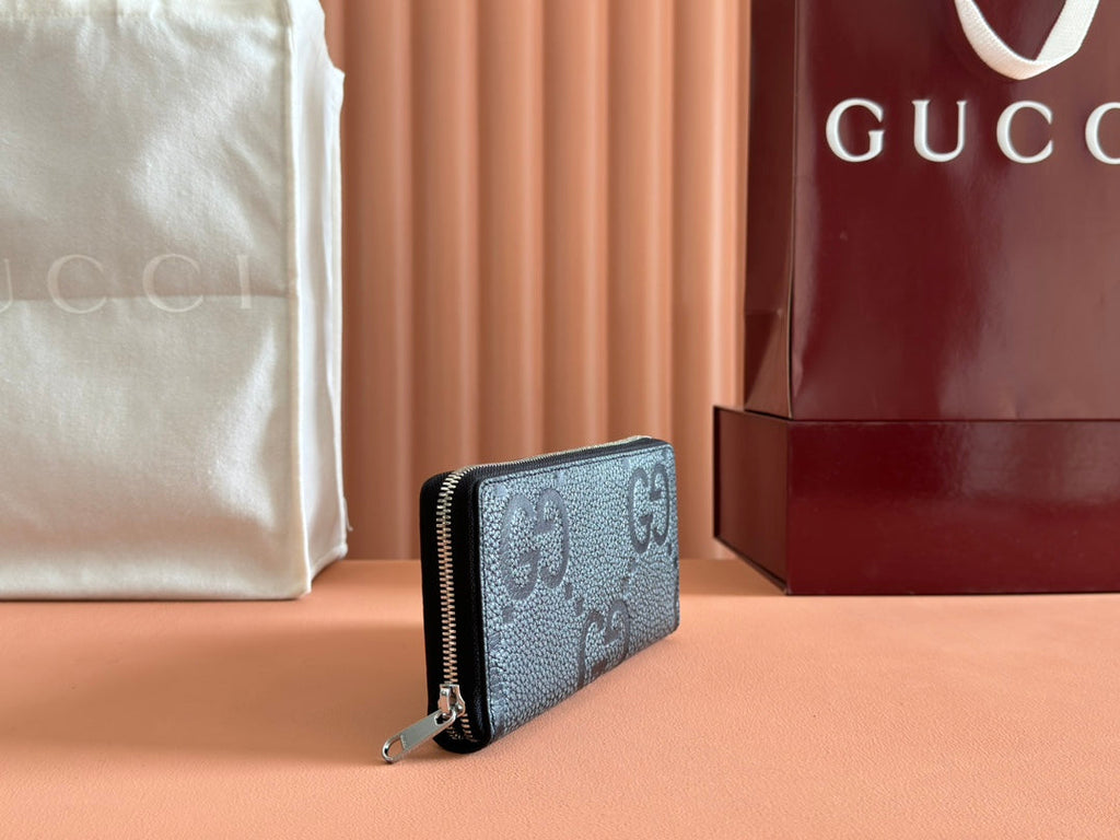 G*cci Long Wallet Grey mix Black Leather