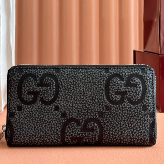 G*cci Long Wallet Grey mix Black Leather