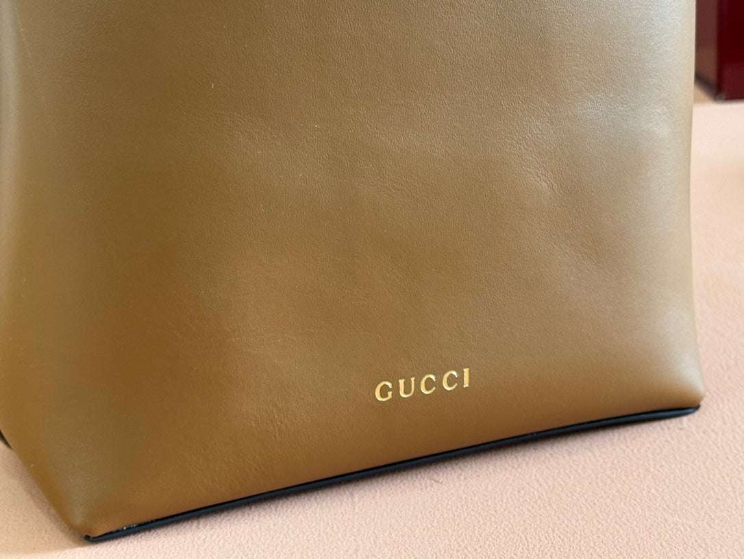 G*cci Emblem Mini Bucket Bag Brown Calfskin