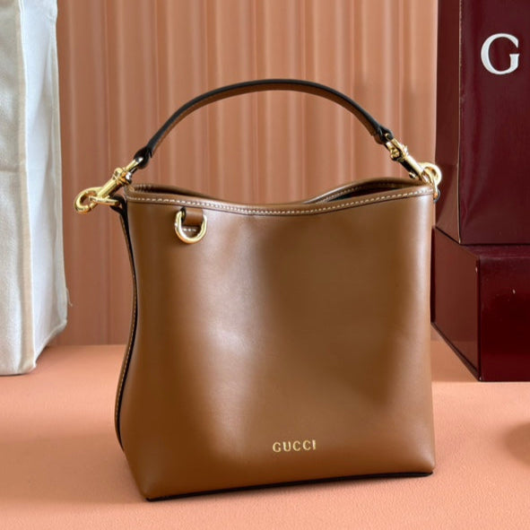 G*cci Emblem Mini Bucket Bag Brown Calfskin