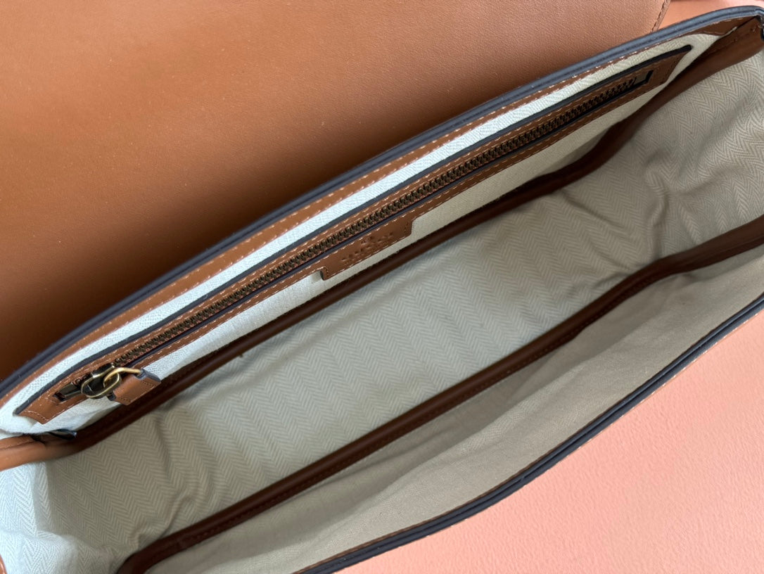 G*cci Emblem Crossbody Bag Brown Calfskin