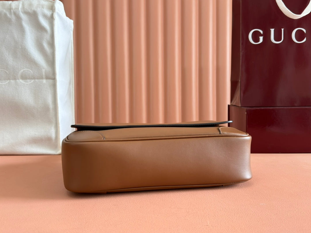 G*cci Emblem Crossbody Bag Brown Calfskin